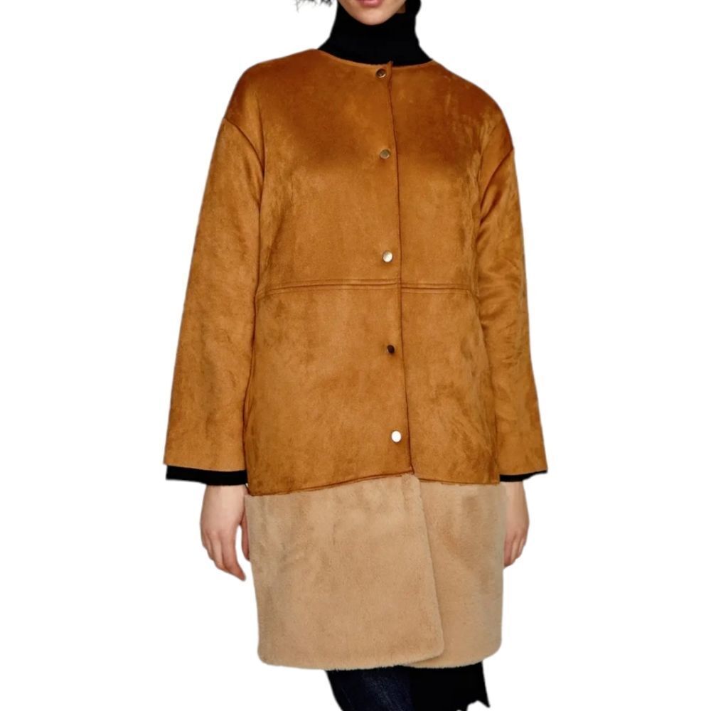 NWT ZARA Coat With Contrasting Faux Suede L